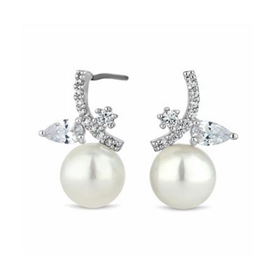 Curved drop pearl earring